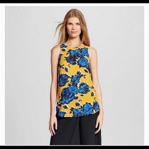 Who What Wear Medium Sleeveless Blouse Blue and Yellow Floral